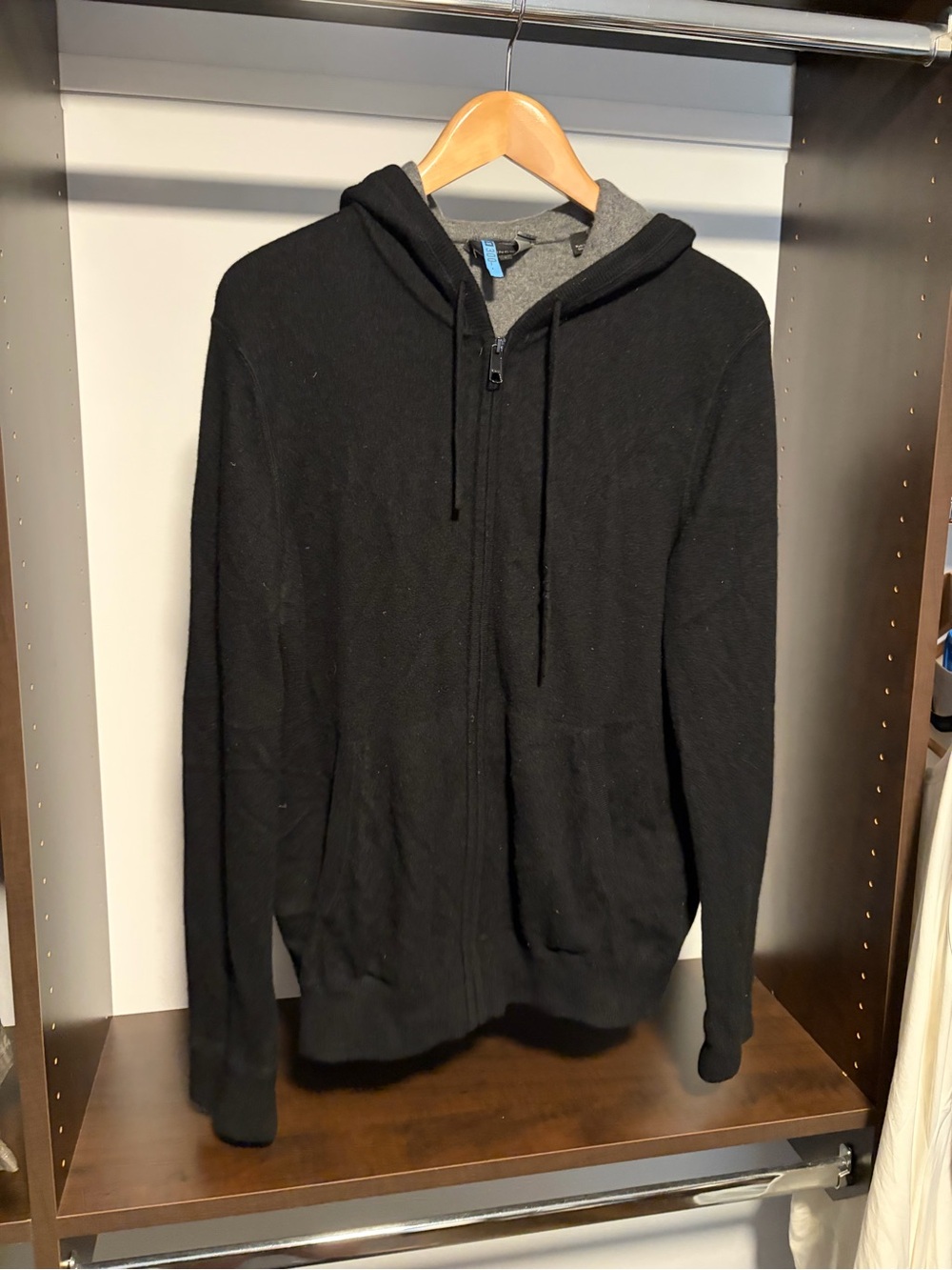 Vince Black Zip-Up Hooded Sweater